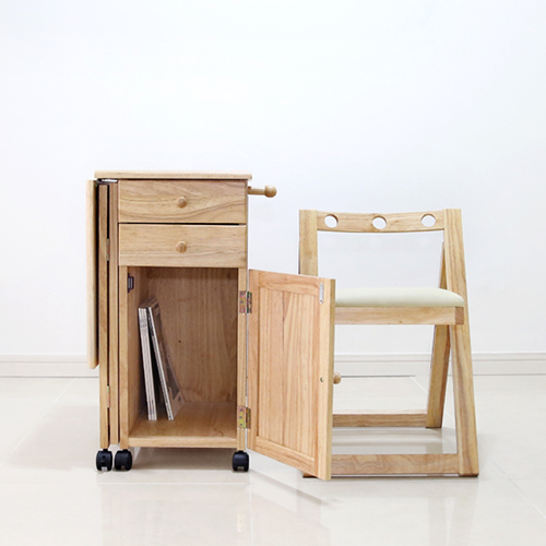 원목 접이식 캐스터 테이블&amp;의자 세트